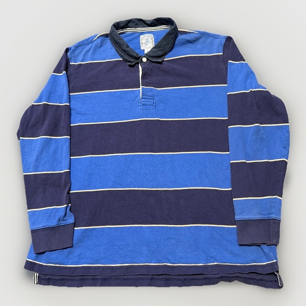 Vintage Land's End Rugby Polo Shirt Long Sleeve Mens XXL Blue‎ White Stripe